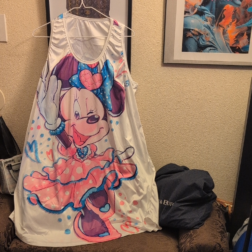 Women's White and Pink Cartoon Print Dress